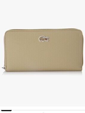Lacoste Beige Textured Zip Wallet with Crocodile Patch